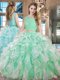 Organza Sleeveless Floor Length Ball Gown Prom Dress and Lace and Ruffles