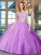 Dazzling Scoop Floor Length Two Pieces Sleeveless Lilac 15th Birthday Dress Backless