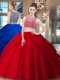 Pretty Beading and Pick Ups 15th Birthday Dress Red Side Zipper Sleeveless Floor Length