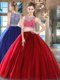 New Style Wine Red Two Pieces Beading Sweet 16 Quinceanera Dress Side Zipper Tulle Sleeveless Floor Length