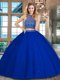 Classical Royal Blue Halter Top Neckline Beading 15th Birthday Dress Sleeveless Backless