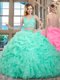 Eye-catching Floor Length Zipper 15th Birthday Dress Apple Green for Military Ball and Sweet 16 and Quinceanera with Beading and Ruffles and Pick Ups