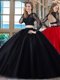New Arrival Scoop Black and Red Long Sleeves Floor Length Appliques Backless Quinceanera Gown
