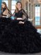 New Style Black Scoop Backless Ruffles Quinceanera Dresses Long Sleeves