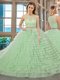 Scoop Apple Green Sleeveless Beading and Ruffled Layers Floor Length Sweet 16 Quinceanera Dress