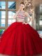 Scoop Pick Ups Red Sleeveless Tulle Backless Quinceanera Dress for Military Ball and Sweet 16 and Quinceanera