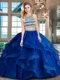 Royal Blue Scoop Backless Beading and Ruffles Quinceanera Gown Brush Train Sleeveless