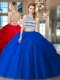 Extravagant Backless Scoop Sleeveless Sweet 16 Quinceanera Dress Floor Length Beading and Pick Ups Royal Blue Tulle