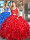 Red Quinceanera Dresses Military Ball and Sweet 16 and Quinceanera and For with Lace and Ruffles V-neck Sleeveless Zipper