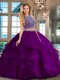 Scoop Backless Purple Sleeveless Beading and Ruffles Floor Length Quinceanera Dresses