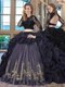 Stunning Scoop Long Sleeves With Train Embroidery and Pick Ups Backless 15th Birthday Dress with Purple Brush Train