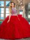 Scoop Sleeveless Backless Quinceanera Dress Red Tulle