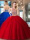 Customized Halter Top Backless Tulle Sleeveless Floor Length Quinceanera Dresses and Beading and Pick Ups