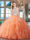 Cute Scoop Backless Orange Sleeveless Brush Train Beading and Ruffles With Train Sweet 16 Dresses