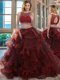Burgundy Scoop Backless Beading Quince Ball Gowns Sleeveless
