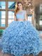 Noble Floor Length Baby Blue Ball Gown Prom Dress Scoop Cap Sleeves Zipper
