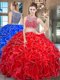 Red Bateau Side Zipper Beading and Ruffles Quinceanera Gown Sleeveless