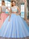 Discount Sleeveless Tulle Floor Length Side Zipper Vestidos de Quinceanera in Blue with Beading