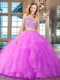 Fuchsia Organza Backless Scoop Sleeveless With Train 15 Quinceanera Dress Brush Train Beading and Ruffles