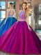 Spectacular Fuchsia 15 Quinceanera Dress Military Ball and Sweet 16 and Quinceanera and For with Beading Scoop Sleeveless Backless