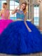 Adorable With Train Two Pieces Sleeveless Royal Blue 15th Birthday Dress Brush Train Lace Up