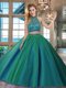 Dark Green Backless Halter Top Beading 15th Birthday Dress Tulle Sleeveless Brush Train