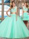Tulle Cap Sleeves Floor Length Quinceanera Gowns and Appliques