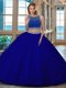 Perfect Scoop Royal Blue Two Pieces Beading Sweet 16 Quinceanera Dress Backless Tulle Sleeveless Floor Length