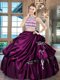 Backless Scoop Sleeveless Sweet 16 Dress Floor Length Beading and Appliques and Pick Ups Fuchsia Taffeta