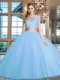 Sweet Scoop Cap Sleeves Tulle Sweet 16 Quinceanera Dress Beading and Appliques Zipper