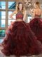 Gorgeous Halter Top Sleeveless Tulle Vestidos de Quinceanera Beading and Ruffles Brush Train Backless