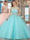 Affordable Scoop Sleeveless Tulle 15th Birthday Dress Beading and Appliques Zipper