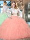 Scoop Floor Length Two Pieces Long Sleeves Watermelon Red Quinceanera Dresses Zipper
