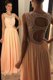 Scoop Peach A-line Beading and Lace Prom Dress Backless Chiffon Sleeveless Floor Length