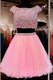 Custom Fit Bateau Cap Sleeves Evening Dress Mini Length Beading Pink Tulle