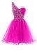 Fitting One Shoulder Sleeveless Organza Evening Dress Beading Zipper