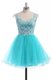 Aqua Blue V-neck Neckline Appliques Prom Evening Gown Sleeveless Backless