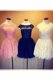 Best Selling Scoop Lace Knee Length A-line Cap Sleeves Baby Pink Prom Dress Backless