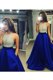 Gorgeous Halter Top Floor Length A-line Sleeveless Blue Evening Dress Backless
