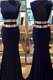 Mermaid Floor Length Backless Prom Gown Navy Blue for Prom and Party with Sequins