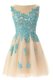 Mini Length Zipper Evening Dress Champagne for Prom and Party with Appliques