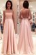 With Train Pink Prom Dress Satin Sweep Train Long Sleeves Beading