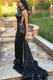 Superior Sweep Train Mermaid Prom Dresses Black Bateau Taffeta Sleeveless Zipper