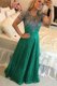 Nice Scoop Lace Short Sleeves Floor Length Beading Zipper Dress for Prom with Green