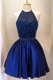 Sweet Royal Blue Sleeveless Beading Knee Length Homecoming Dress