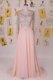 Classical Scoop Long Sleeves Brush Train Zipper Prom Dresses Pink Chiffon
