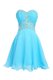 Sleeveless Chiffon Knee Length Lace Up Prom Dress in Baby Blue with Beading