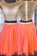 New Arrival Orange Taffeta Zipper Bateau Cap Sleeves Mini Length Prom Evening Gown Beading