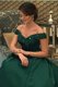 Discount Off the Shoulder Floor Length Dark Green Dress for Prom Satin Short Sleeves Beading