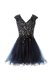 Fine V-neck Cap Sleeves Criss Cross Prom Party Dress Navy Blue Tulle